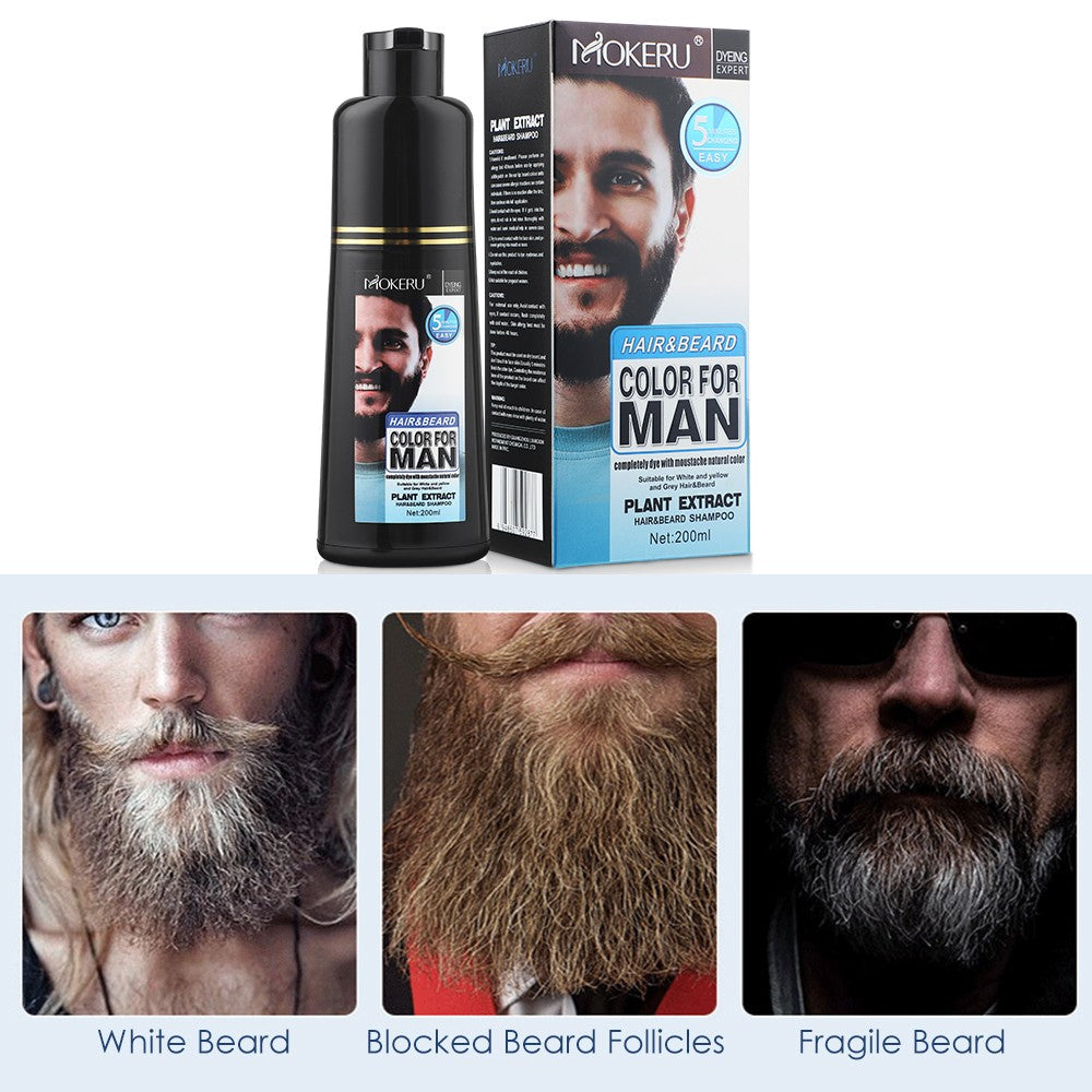 Men's Beard Hair Color Dye Shampoo - Natural Black Darkening 200ML