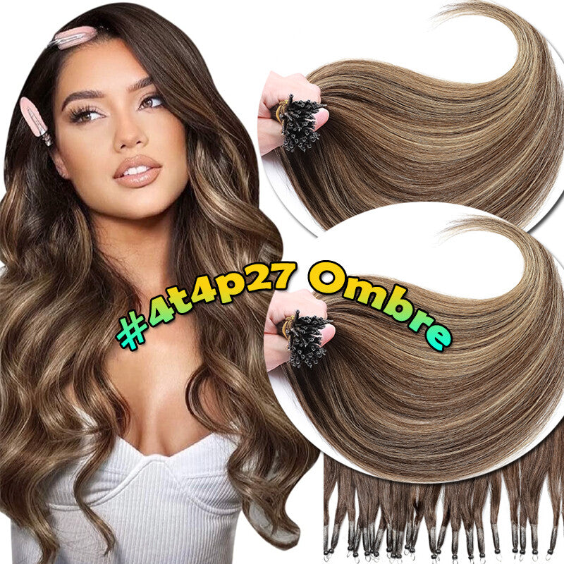 150g Human Hair Extensions with Nano Rings - Thick Ombre Micro Loop Beads