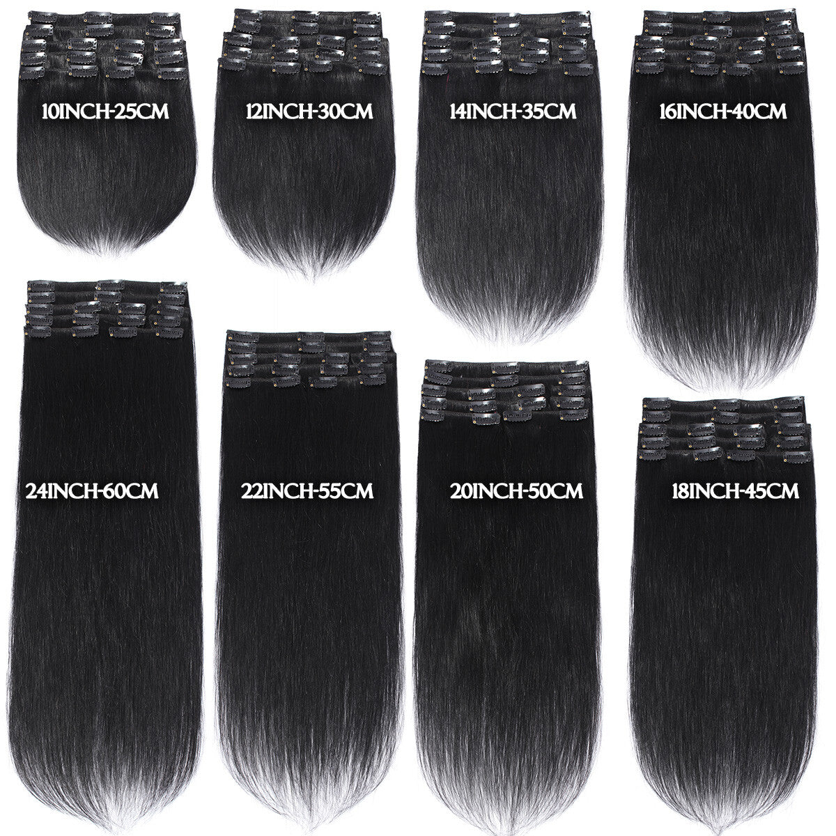 Clip-In Hair Extensions Full Head 8 Pieces Remy Human Hair 4-24 Inches