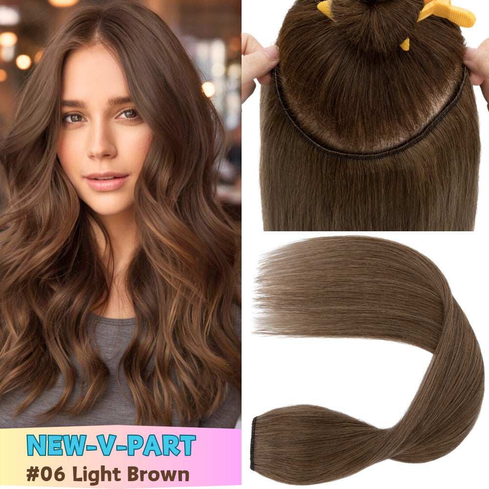 V Shape Clip-In Human Hair Extensions Full Head - Blonde, Remy Virgin