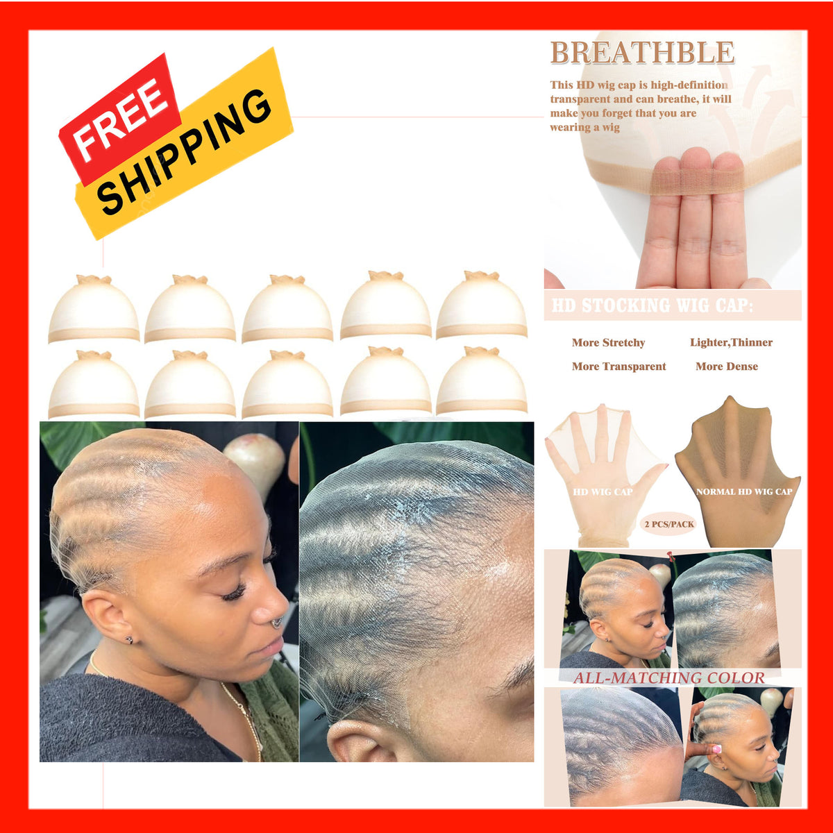 10 Pack Transparent HD Wig Caps for Women - Thin Nylon, Discreet, Breathable