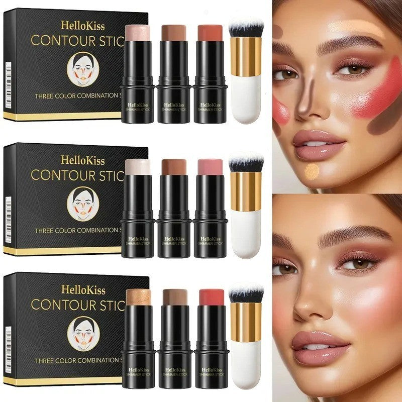 4PCS Cream Contour Stick Kit - Matte Waterproof Blush Highlighter Bronzer Set