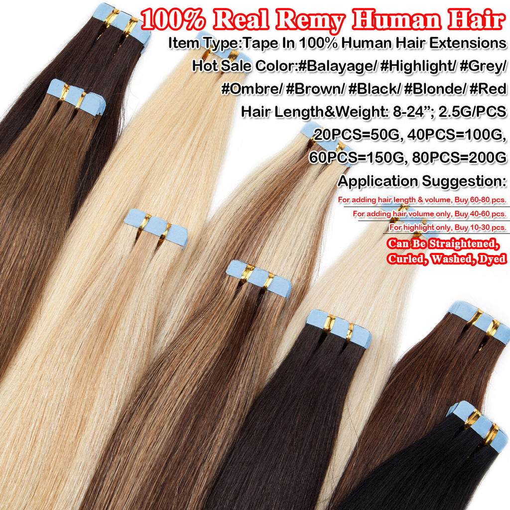 Tape in Hair Extensions 100% Remy Human Hair Balayage Ombre Long & Thick