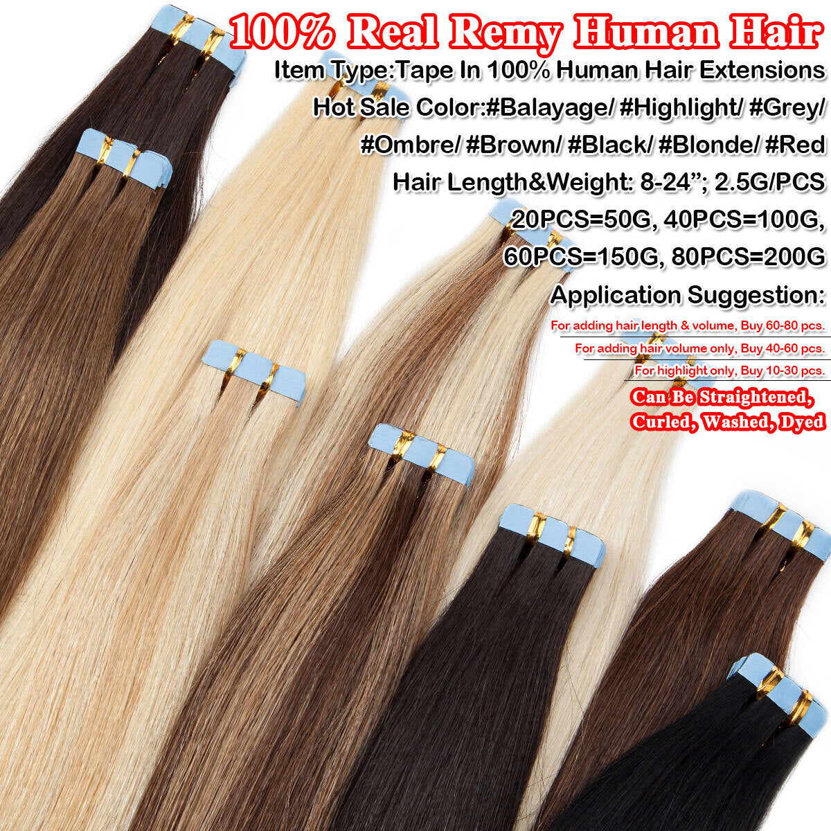 Tape in Hair Extensions 100% Remy Human Hair Balayage Ombre Long & Thick