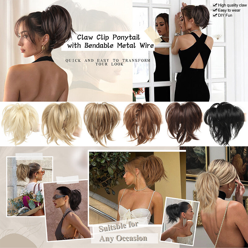 Short Claw Clip-In Ponytail Extension - Curly & Bendable 12 Inch Hair Accessory