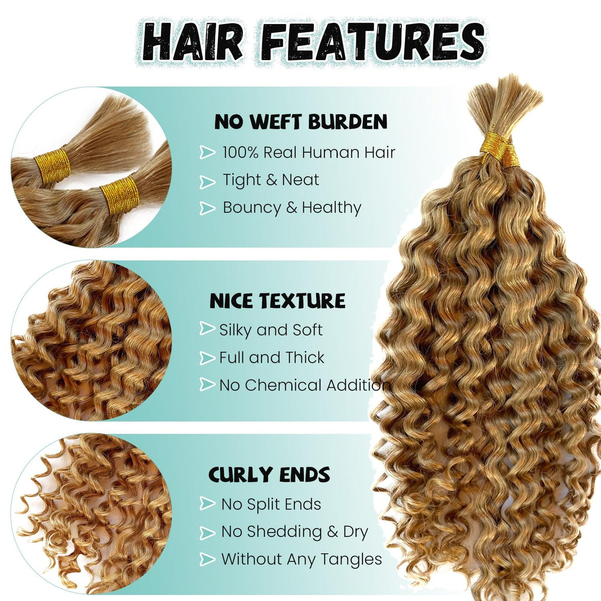 Honey Blonde #27 Deep Water Wave Human Braiding Hair 16 Inch 2 Bundles