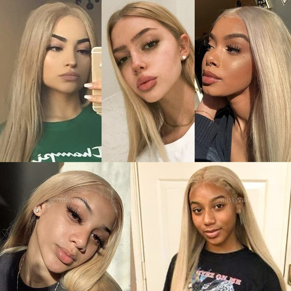 Women Blonde Lace Front Synthetic Wig Heat Safe Straight Hair - High Density
