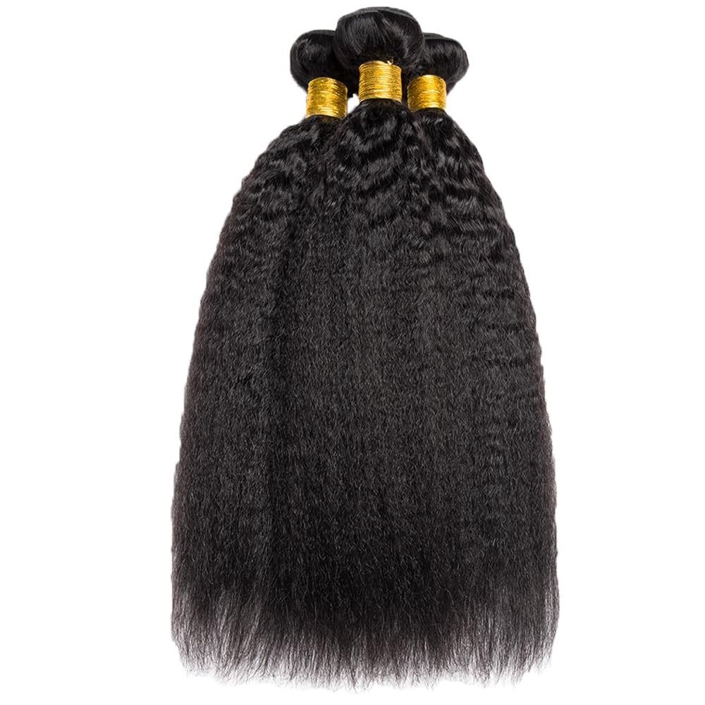 Kinky Straight Brazilian Virgin Human Hair Extensions - 3 Bundles #1b 150g