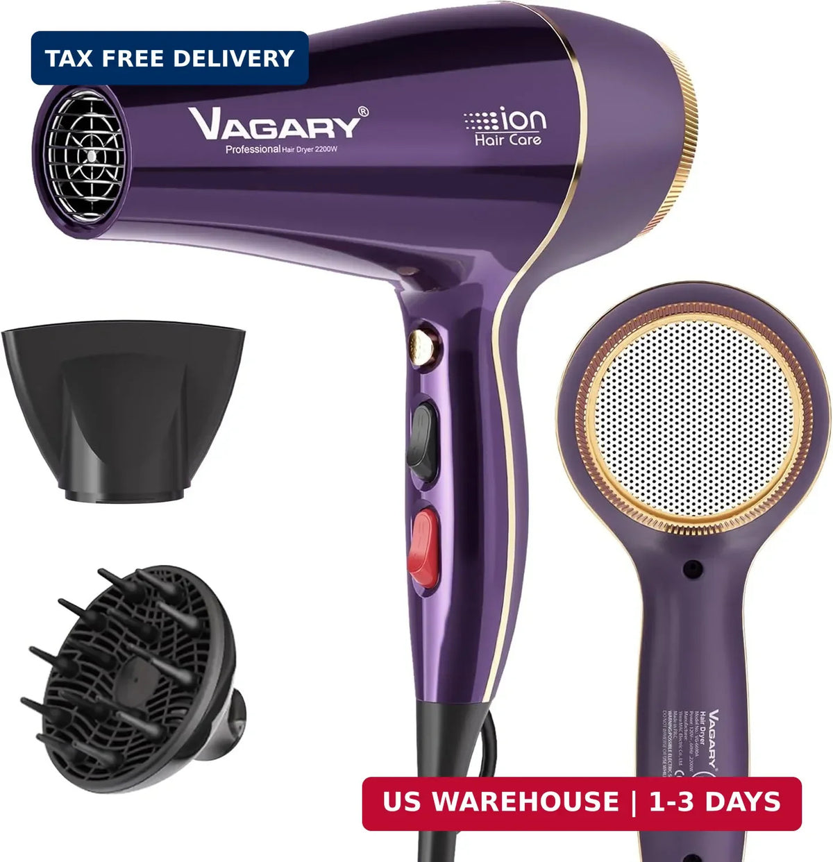 Professional 2200W Ionic Hair Dryer with Diffuser and Concentrator - Frizz-Free Styling