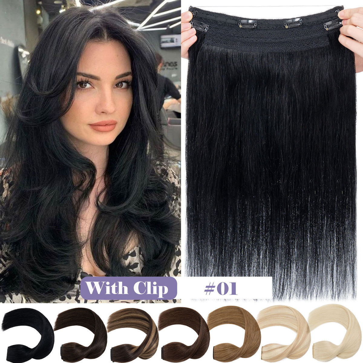 Wire-In Human Hair Extensions with Clips - Thick & Natural Look, 12-22 Inches