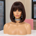 Women Short Straight Costume Wigs with Bangs - Dark Brown Synthetic Hair