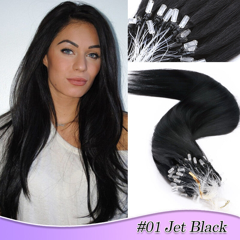 Micro Ring Human Hair Extensions - Remy Straight Microlink Beads, Multiple Lengths & Colors
