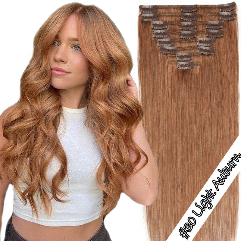 100% Human Hair Extensions Clip-In Full Head Set - Multiple Colors & Lengths