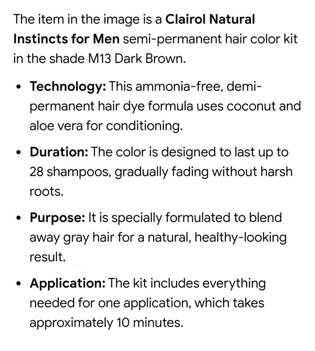 Men's Hair Color Dye Kit Dark Brown M13, Natural Instincts, 3 Pack