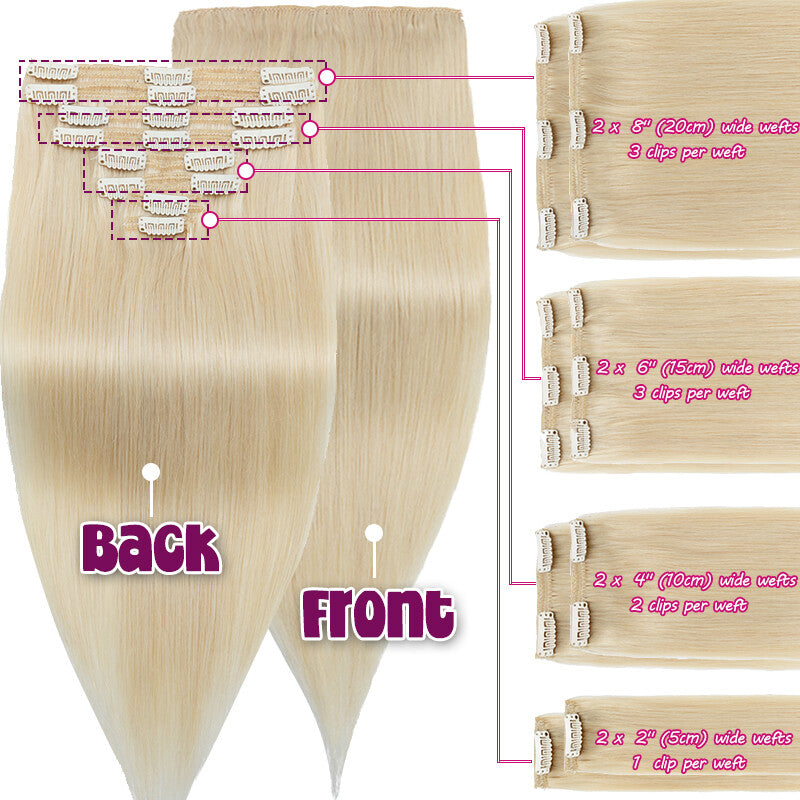 Thick Double Weft Clip-In Hair Extensions 100% Human Remy Full Head 170g