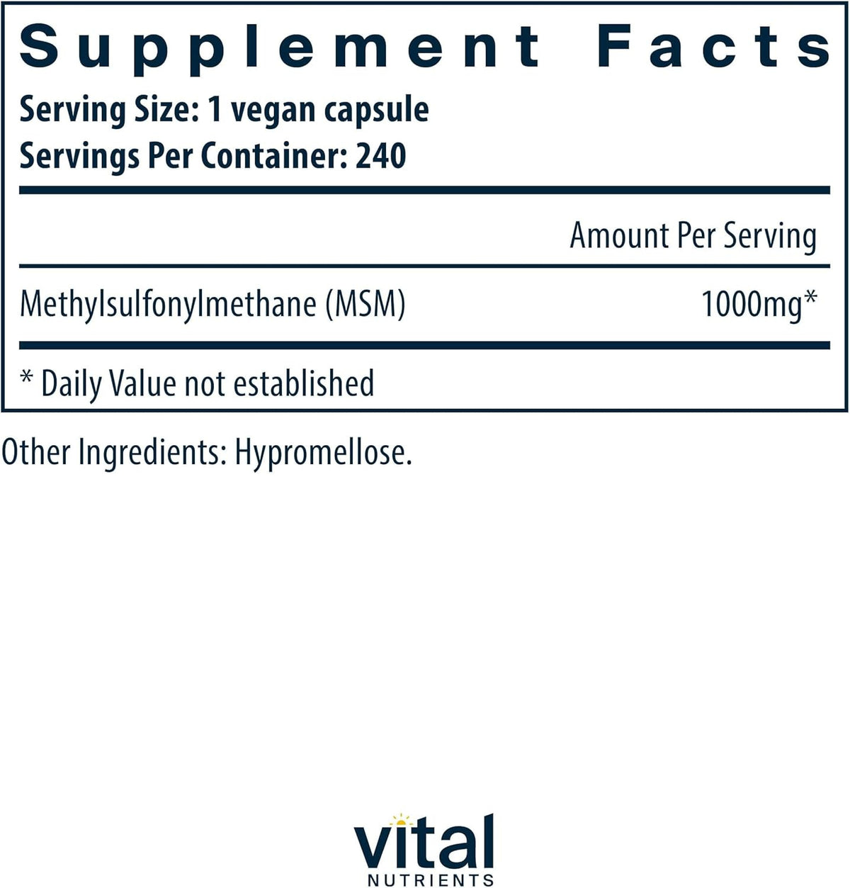 MSM 1000mg Organic Sulfur Capsules for Joint Support - 240 Vegetarian Capsules