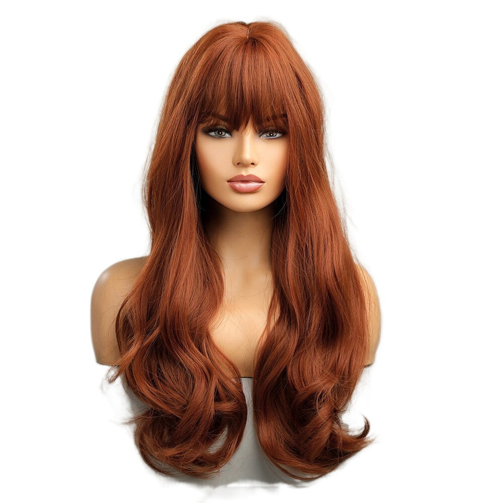 Long Wavy Red Heat-Resistant Synthetic Wig with Bangs for Cosplay