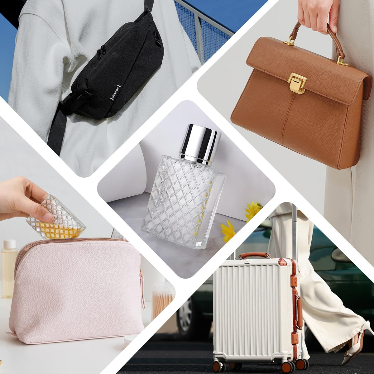 Refillable 50ml Glass Perfume Spray Bottle with Fine Mist Atomizer and Travel Accessories