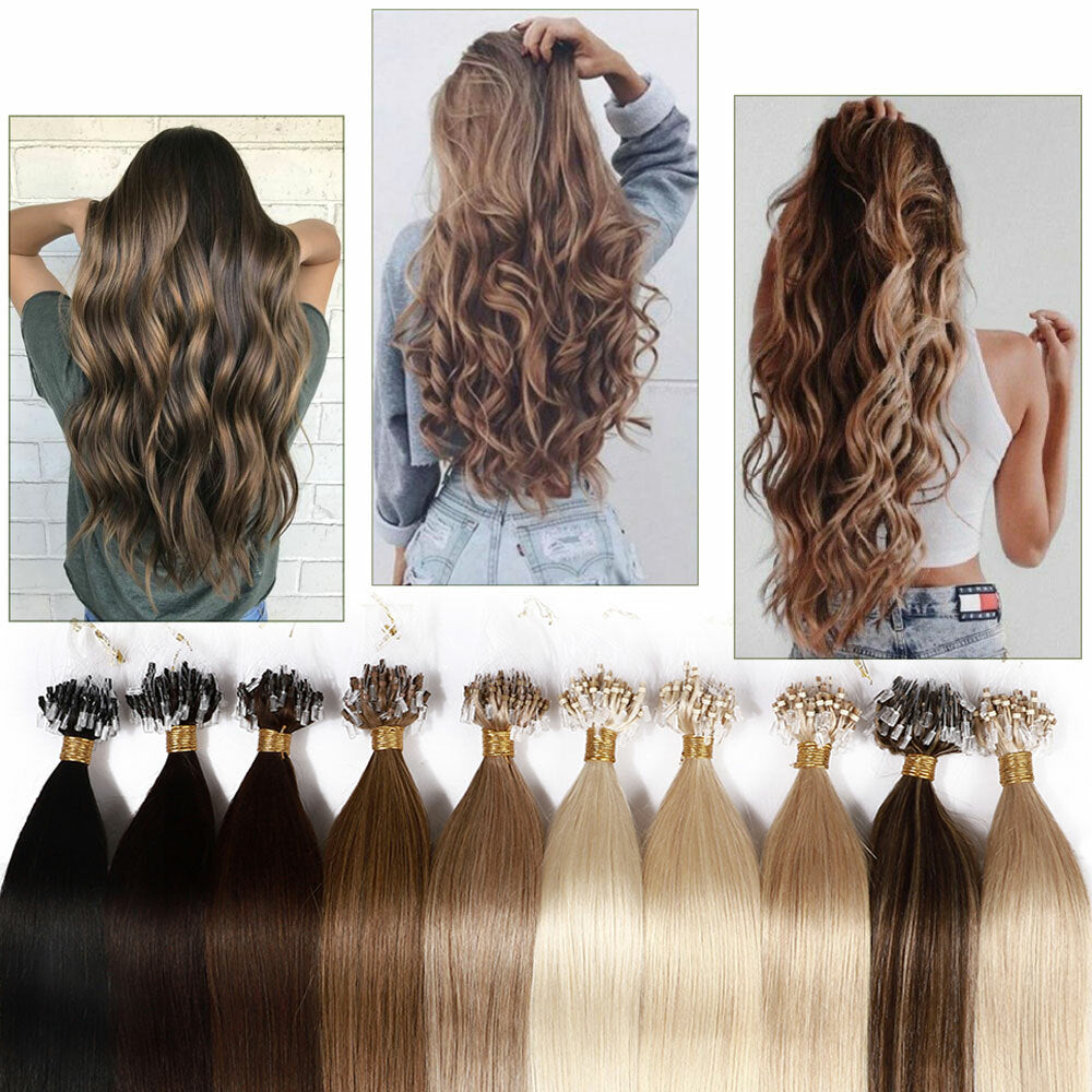 Human Hair Extensions Micro Loop Bead Rings - Real Remy Hair, Multiple Colors & Lengths