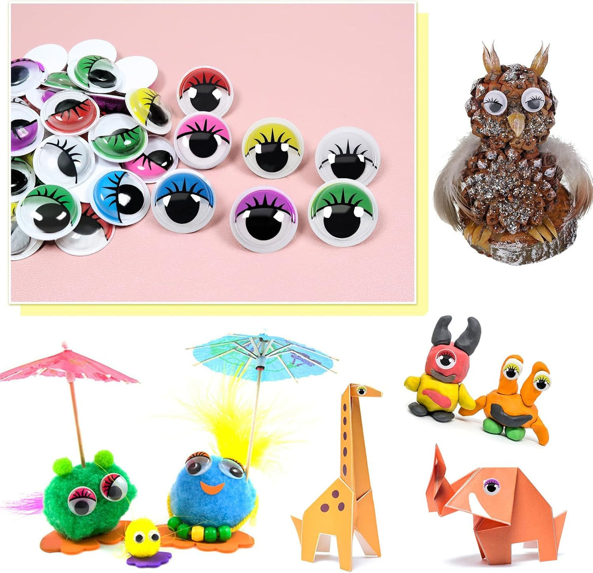 12mm Self-Adhesive Wiggle Eyes with Eyelashes - 210 Pcs Craft Embellishments