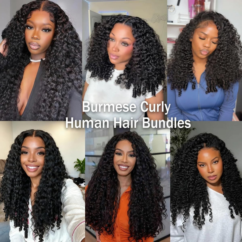 Natural Black Burmese Curly Hair Bundles - Unprocessed Human Hair Extensions, 18-22 Inches