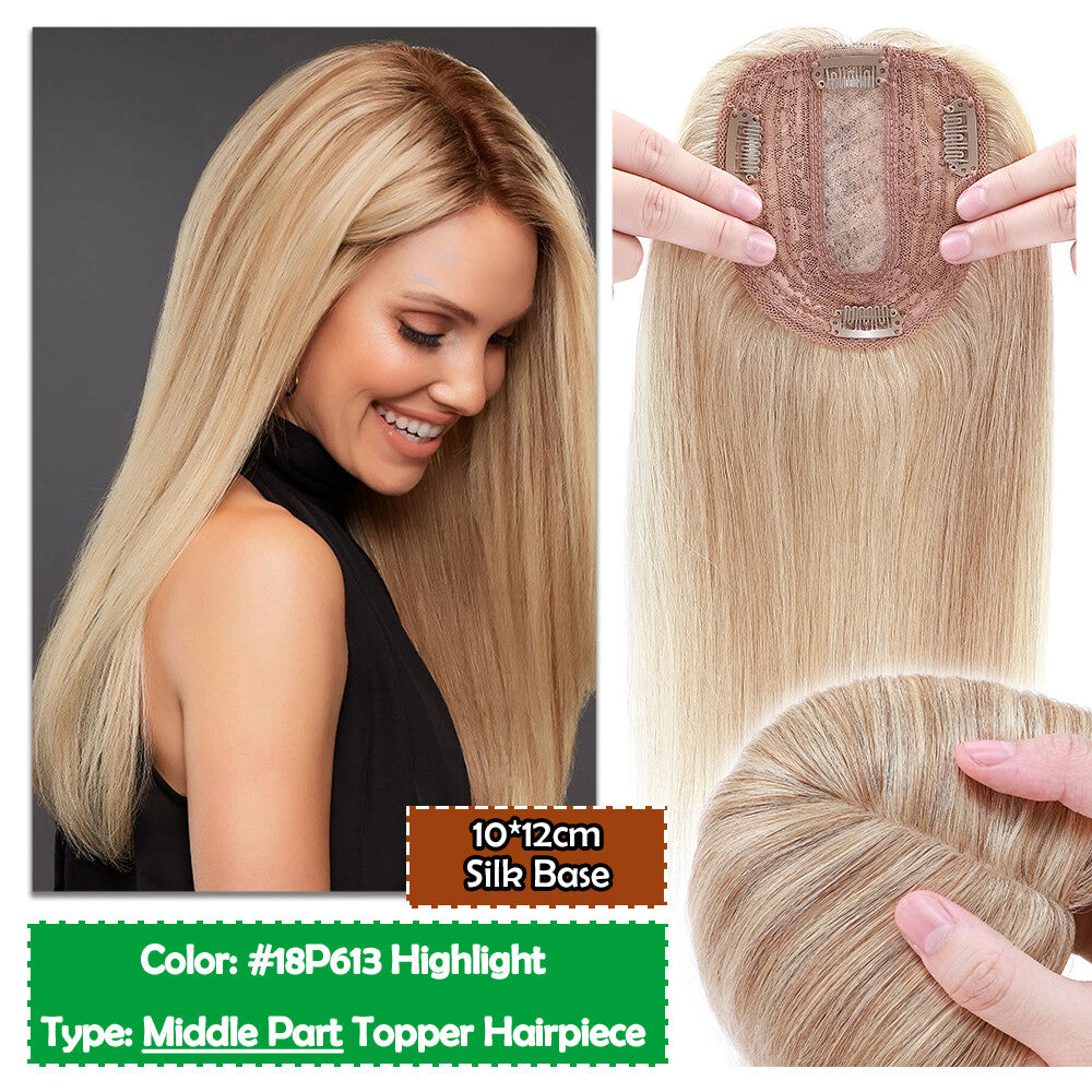 Human Hair Topper with Bangs Clip-In Remy Hairpiece for Thinning Hair