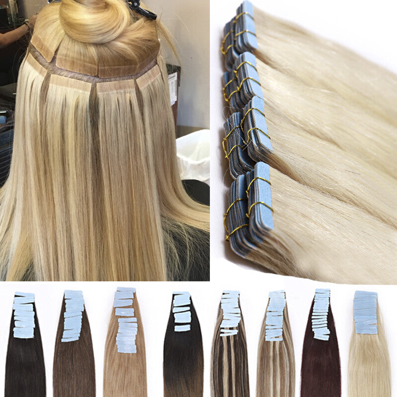 Full Head Blonde Tape-In Human Hair Extensions 200g Skin Weft, 80pcs
