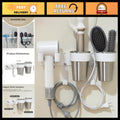 Wall Mount Hair Tool Organizer with Hooks and Stainless Steel Cup