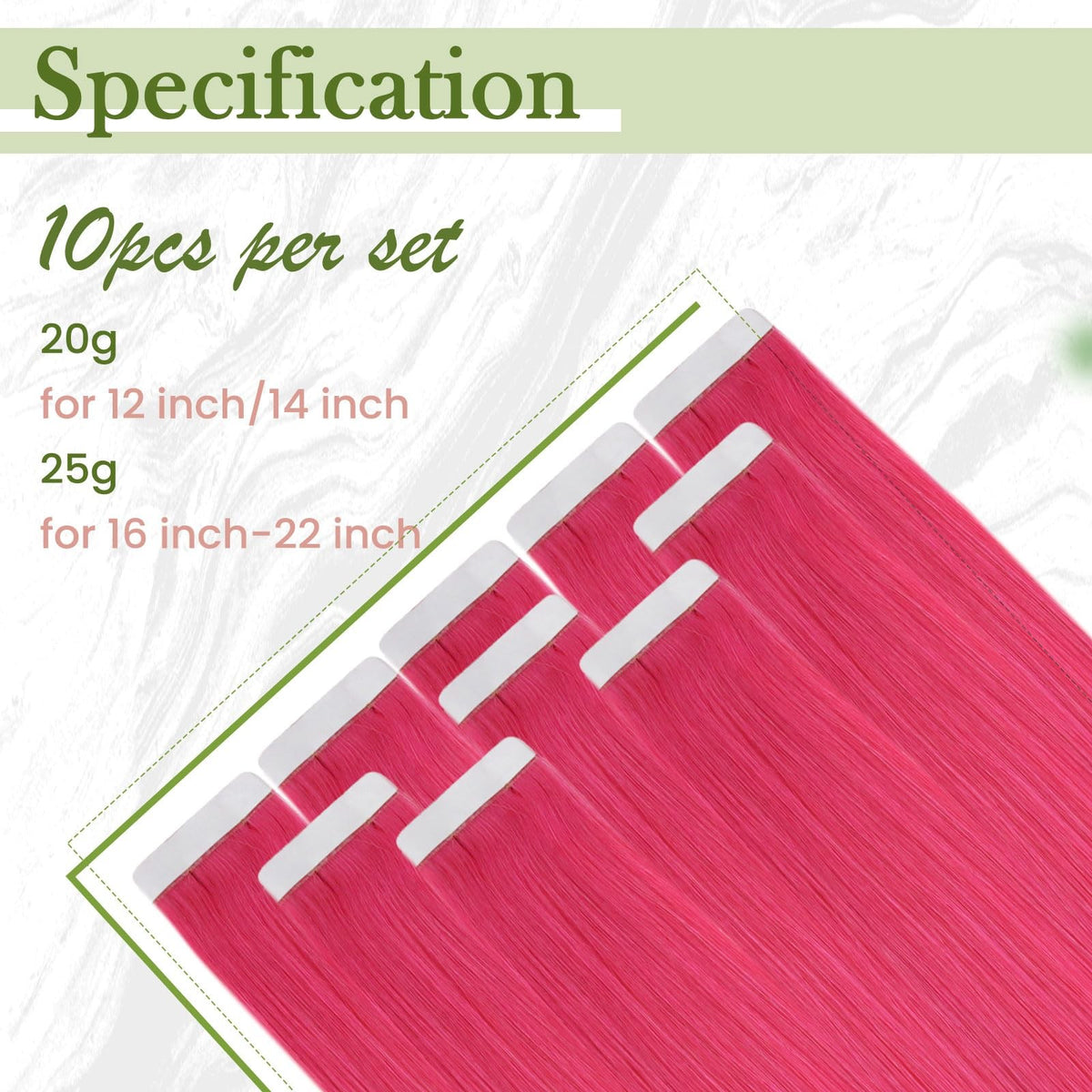 Pink Hair Extensions Tape-In Human Hair 20 Inch 10 Pieces - Vibrant Color