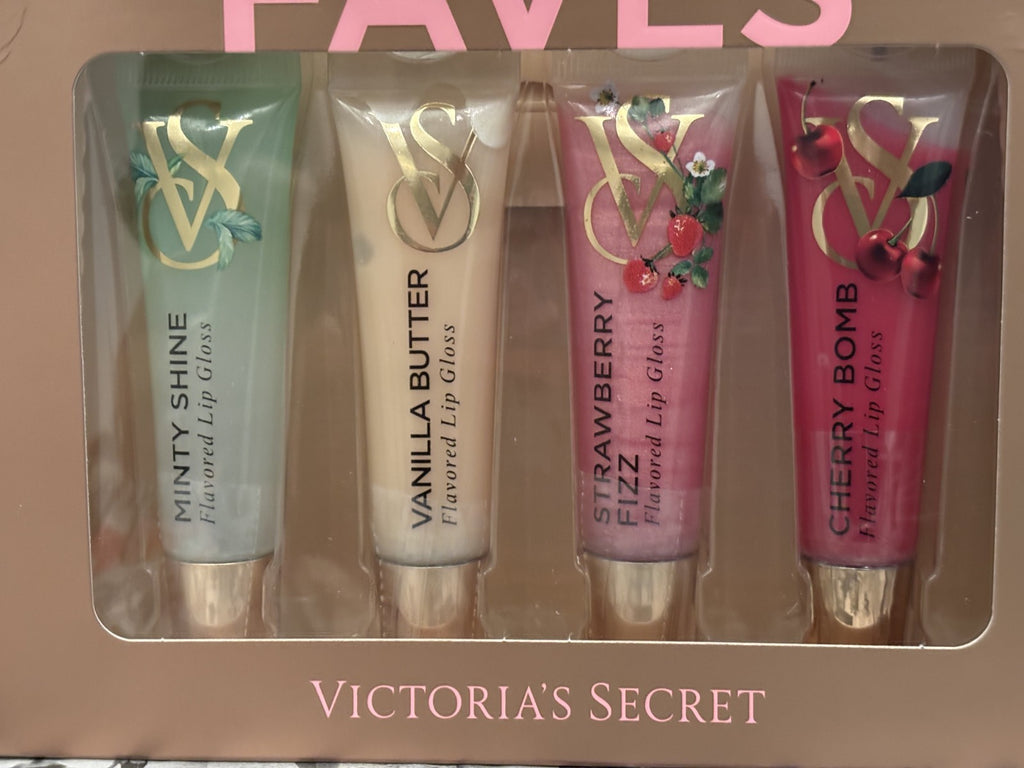 Lip Gloss Set - 4 Flavors: Minty, Vanilla Butter, Strawberry, Cherry Bomb