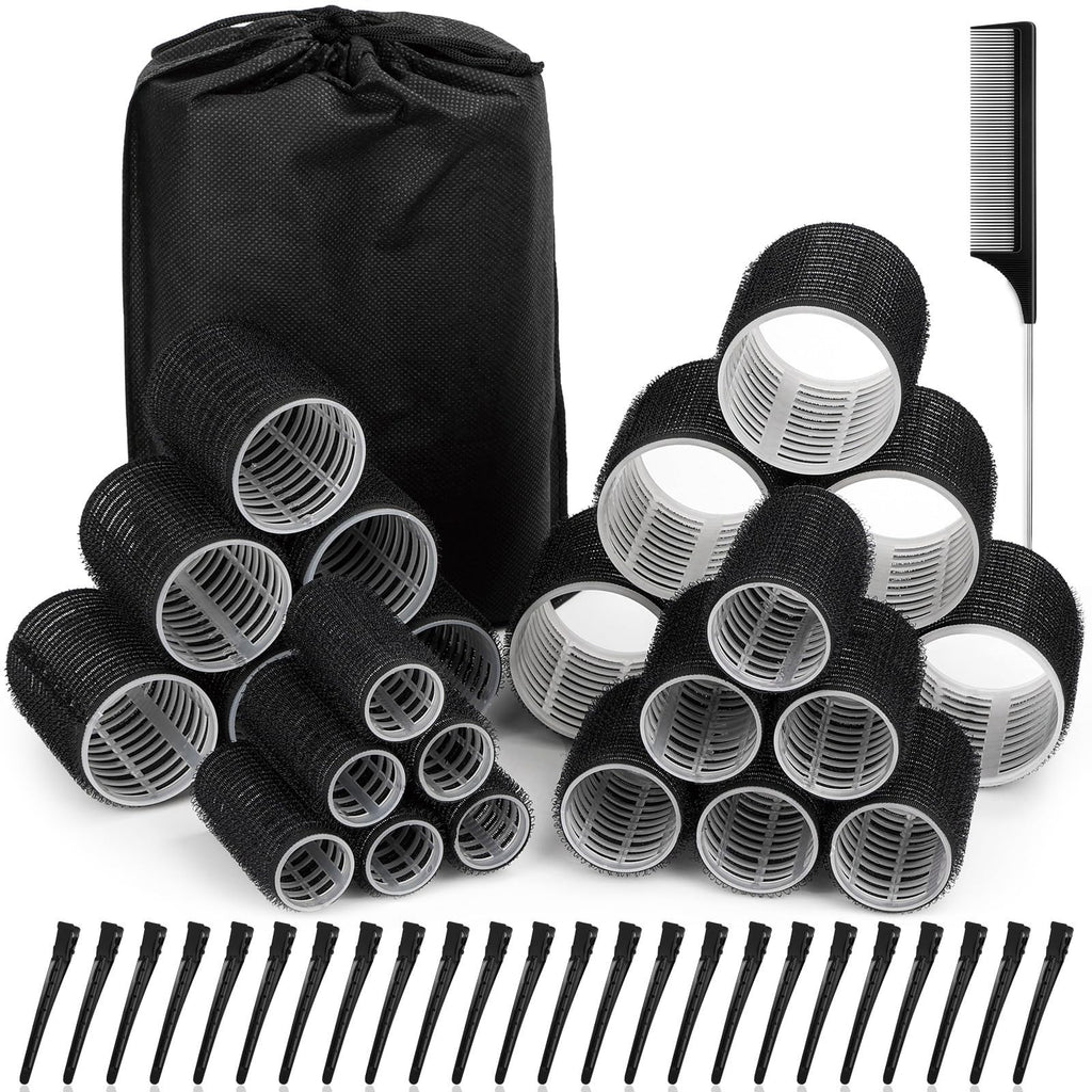 Hair Curlers Set with 24 Self-Grip Rollers & Clips for Voluminous Waves
