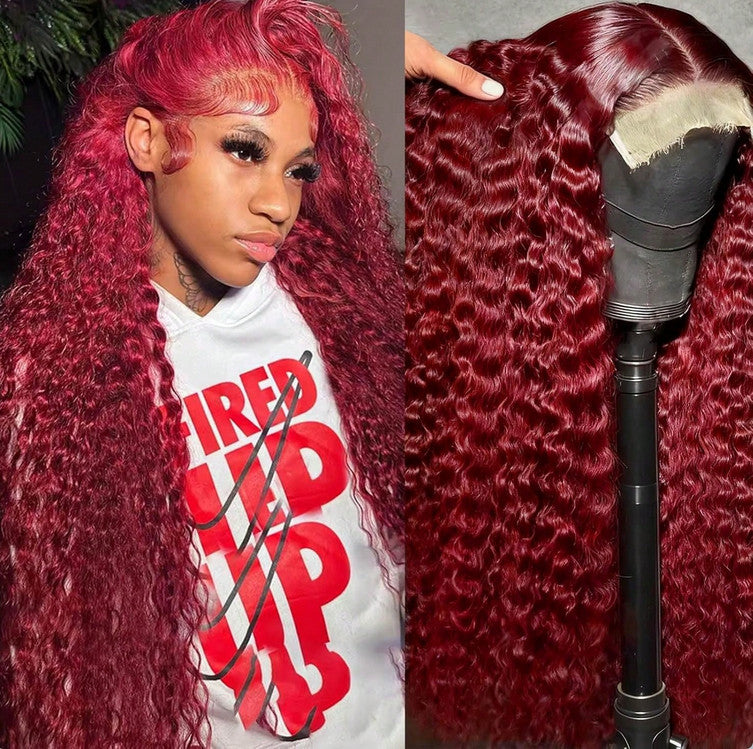 Brazilian Virgin Burgundy Human Hair Wig 200% Density 5x5 Lace Closure