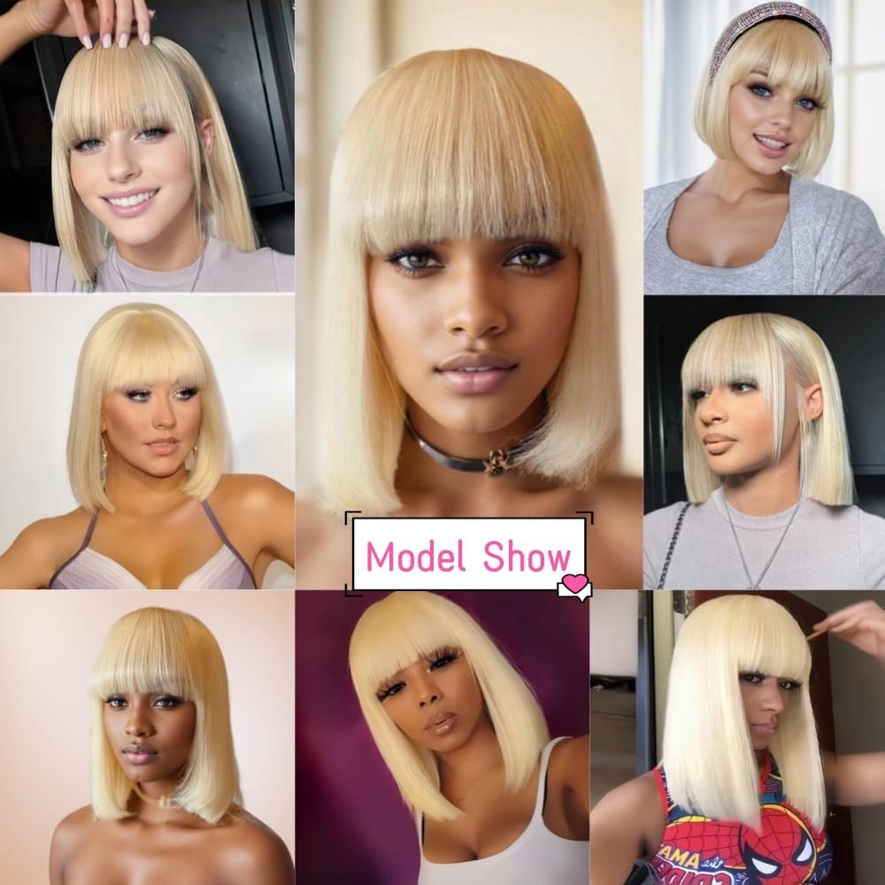12-Inch Short Black Straight Wig with Bangs for Women - High Temp Fiber