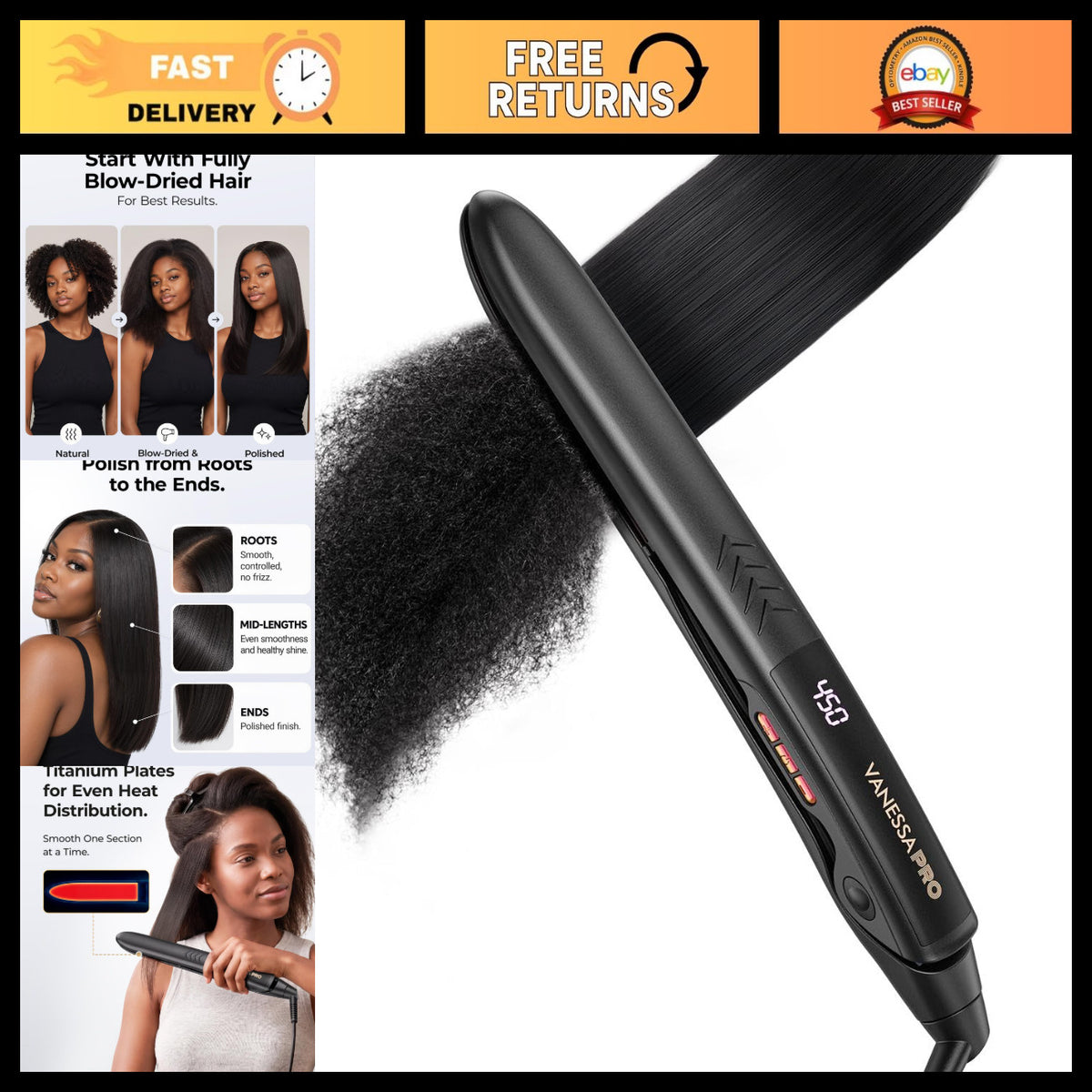 1 Inch Titanium Flat Iron Hair Straightener - Fast Heat & Dual Styling