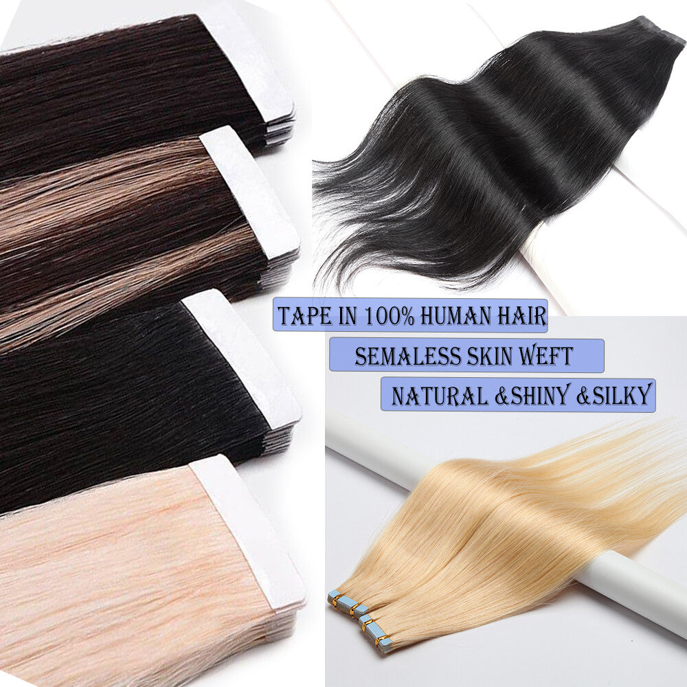 Invisible Skin Weft Tape-In Human Hair Extensions - Thick Remy Hair for Full Head