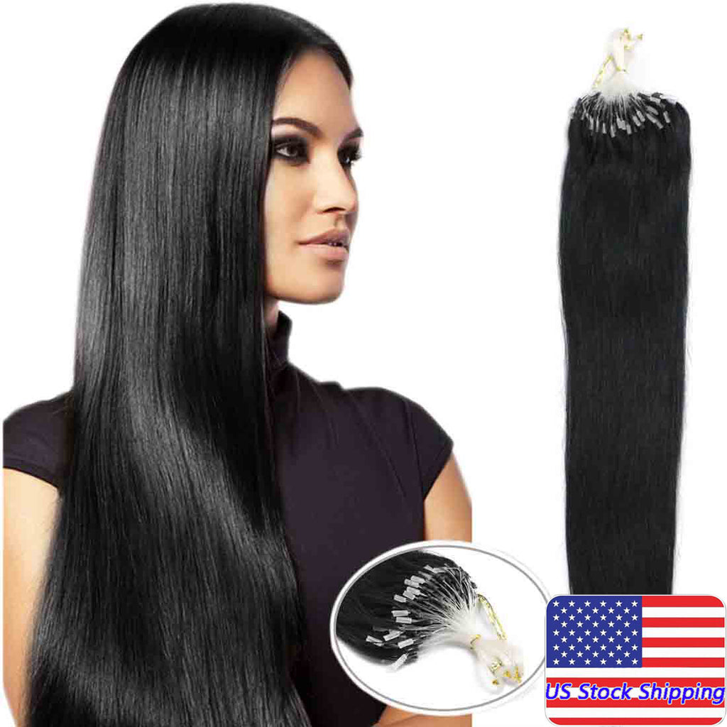 Micro Ring Loop Beads Hair Extensions - 100% Remy Human Hair, Straight, Multiple Lengths & Colors