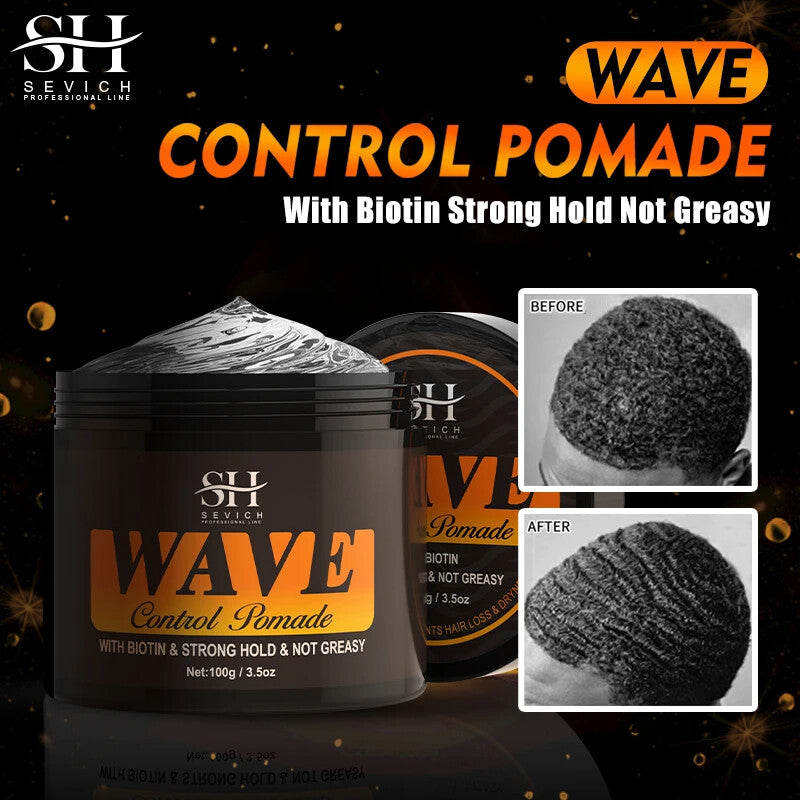 Natural Wave Control Pomade for Men - Strong Hold & Shine, 360 Waves Styling Clay