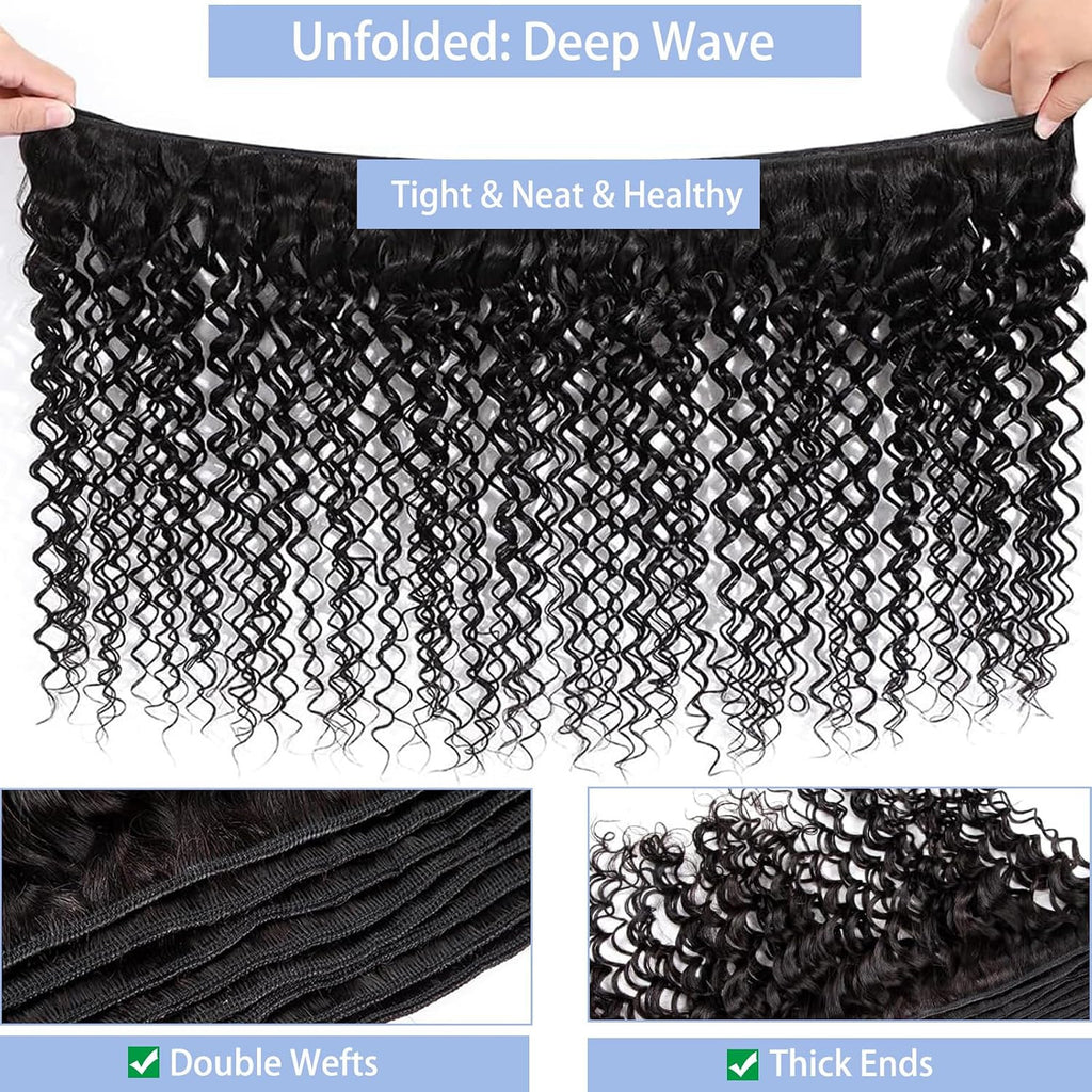 28 Inch Deep Wave Human Hair Bundles Wet and Wavy - Natural Brazilian Hair for Women