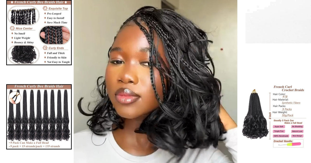 8 Inch Synthetic French Curl Crochet Braids - 9 Pack Hair Extensions for Women & Kids