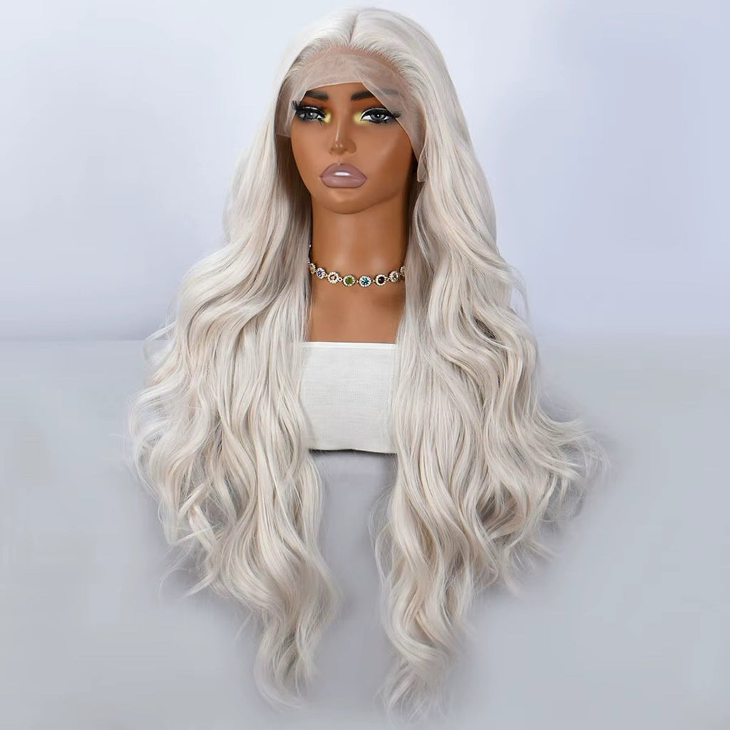 Long Wavy 30 Inch High Heat Resistant Lace Front Wig - Platinum Blonde Gray