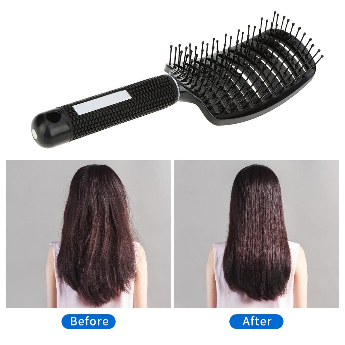 Vented Curved Hair Brush Set for Fast Drying and Detangling - Black & White 2 Pack