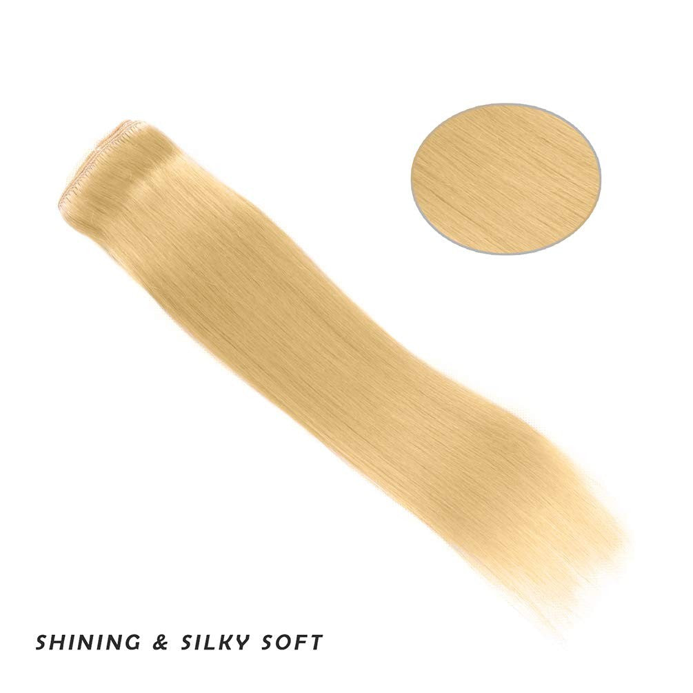 16-Inch Human Hair Clip-In Extensions Bleach Blonde #613 - Silky Straight