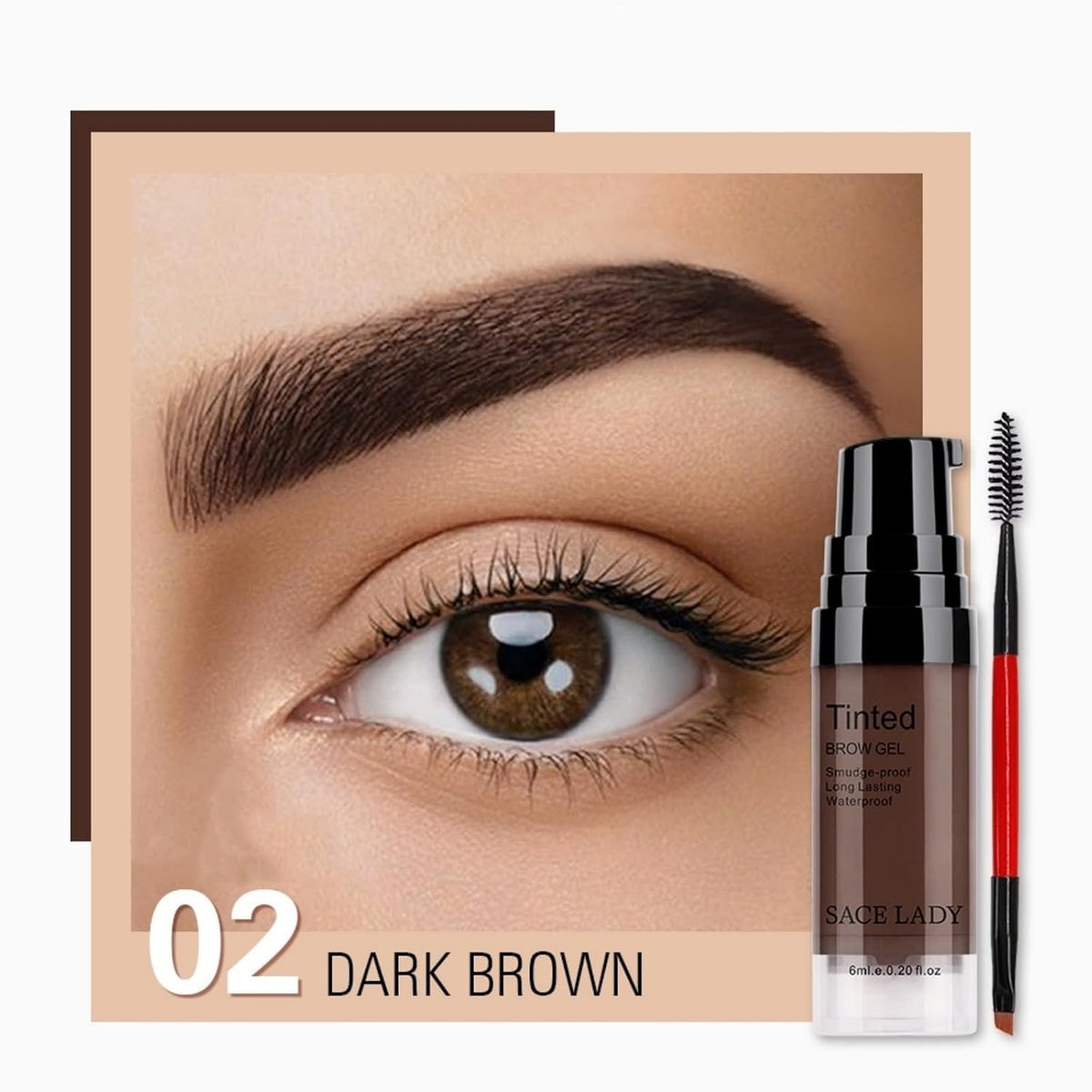 Waterproof 3D Eyebrow Gel - Long Lasting, Smudge-Proof, Dark Brown, 0.2 Fl Oz