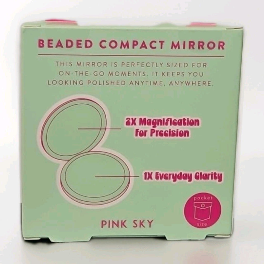 Pink Beaded Compact Mirror – Pocket-Sized Purse Makeup Mirror