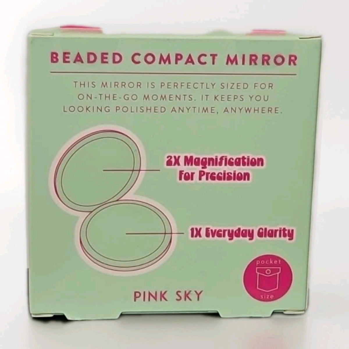 Pink Beaded Compact Mirror – Pocket-Sized Purse Makeup Mirror