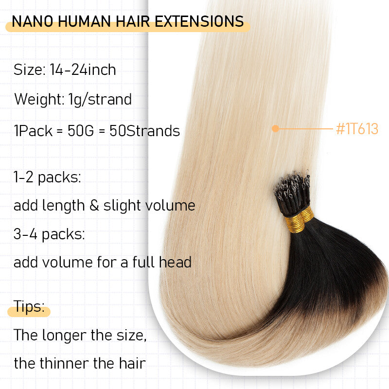 Full Head Nano Ring Hair Extensions 100% Remy Human Hair Thick 200G