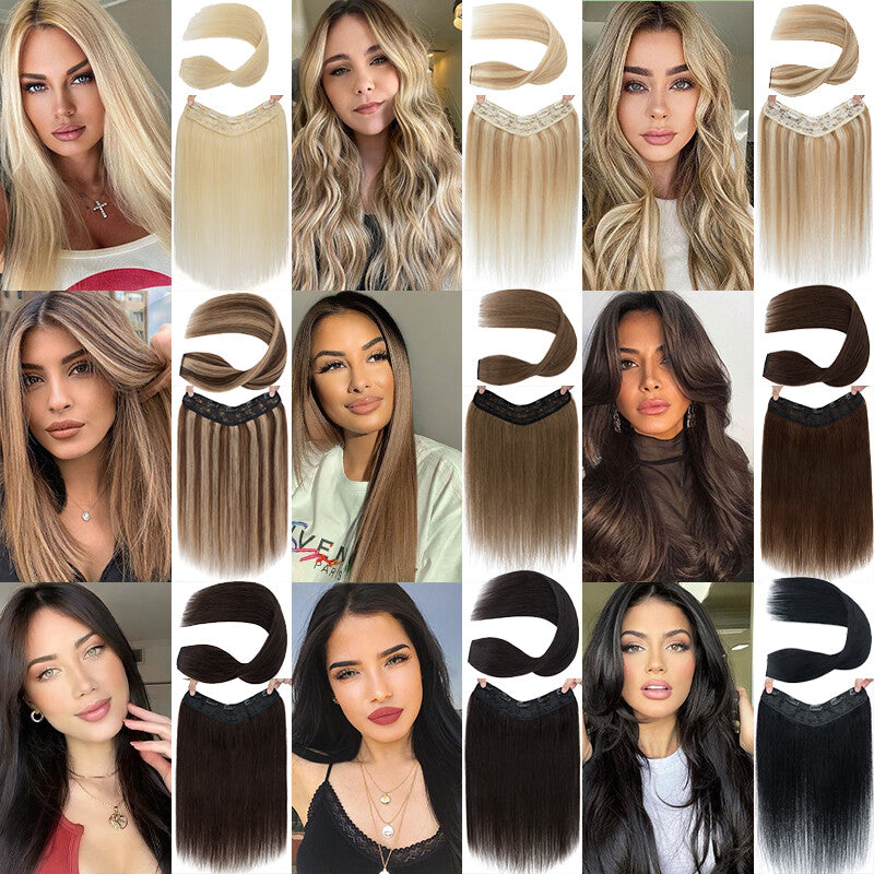 V-Shaped Clip-In Hair Extensions 100% Remy Human Hair Full Head