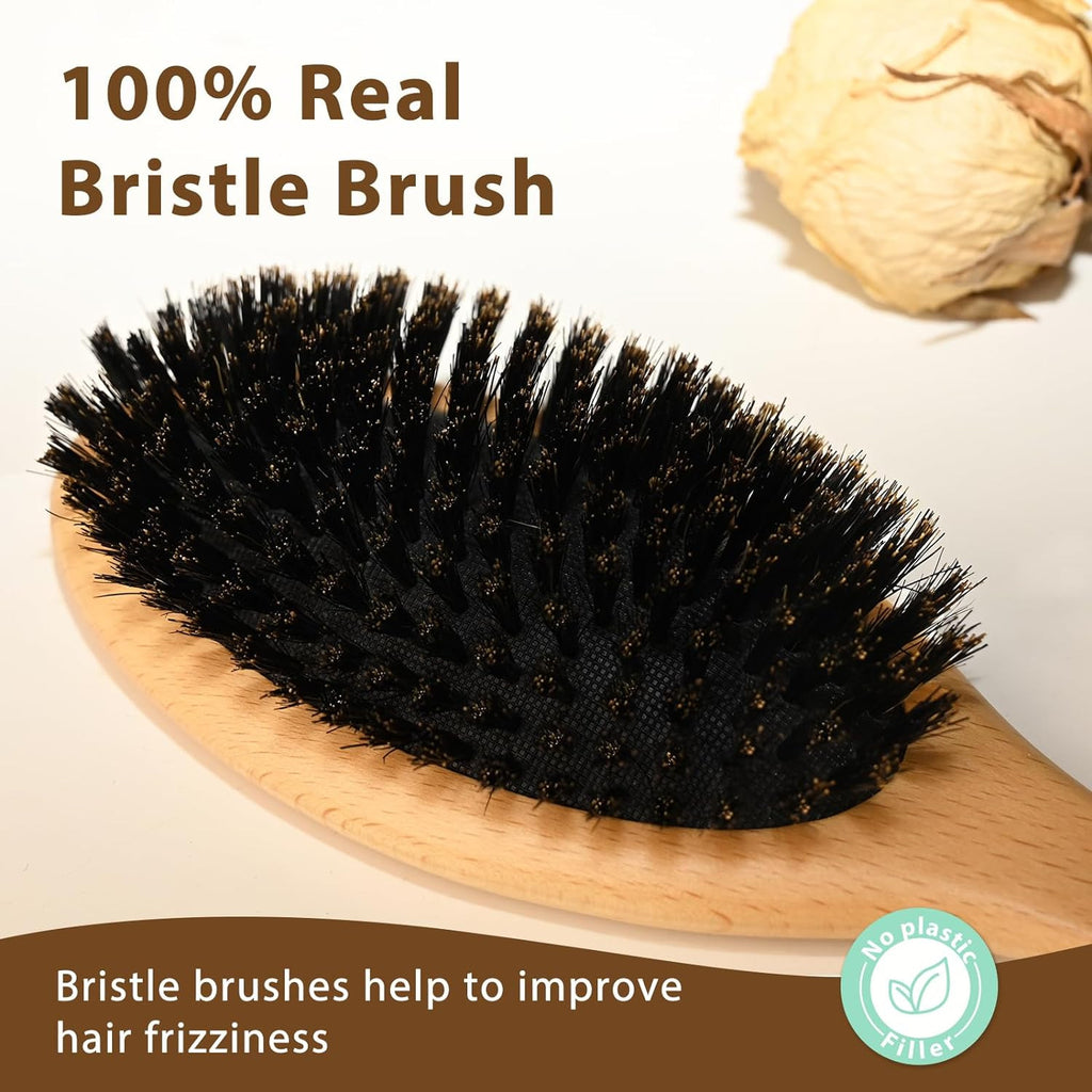 Boar Bristle Hair Brush for Women Men Kids Natural Wooden Handle
