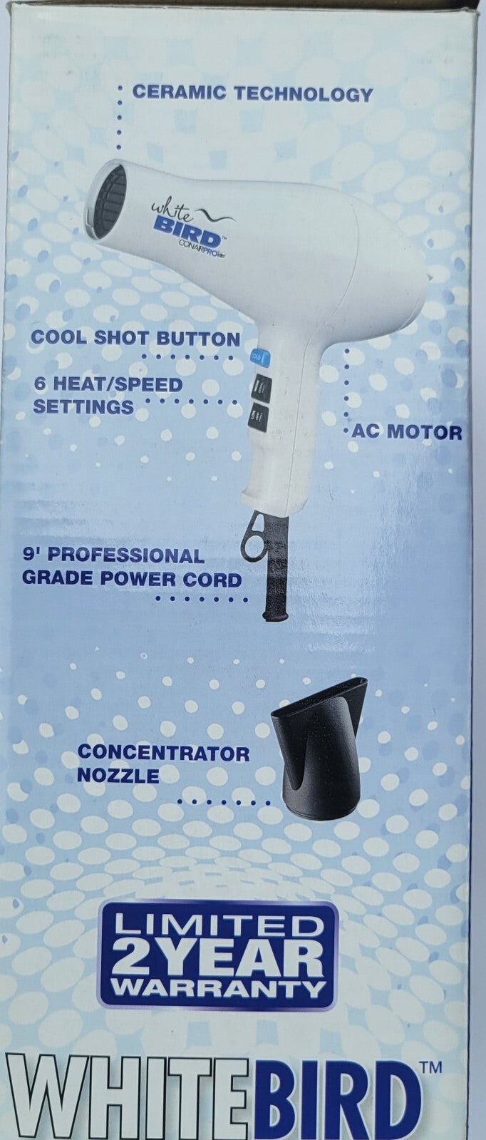 Conair Whitebird Hair Dryer with Powerful AC Motor - Long Lasting, Professional Styling