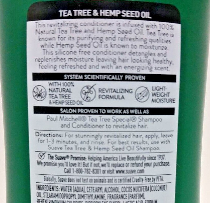 Lot of 5 Suave Tea Tree & Hemp Seed Oil Revitalizing Conditioners - 12.6 oz Each